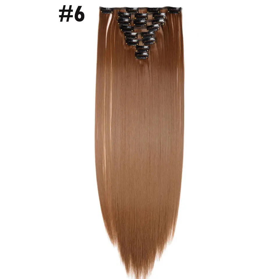 light brown SNOILITE, 26 дюймов, женские Синтетические длинные прямые волосы, 8 шт., на заколках, для удлинения волос, на всю голову, толстые, синтетические волосы, чистые цвета - Цвет: light brown