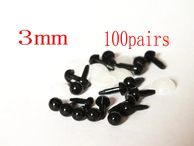 100 пар x 3 мм Пластиковые глаза украшения для плюшевого мишки и куклы черный|plastic
