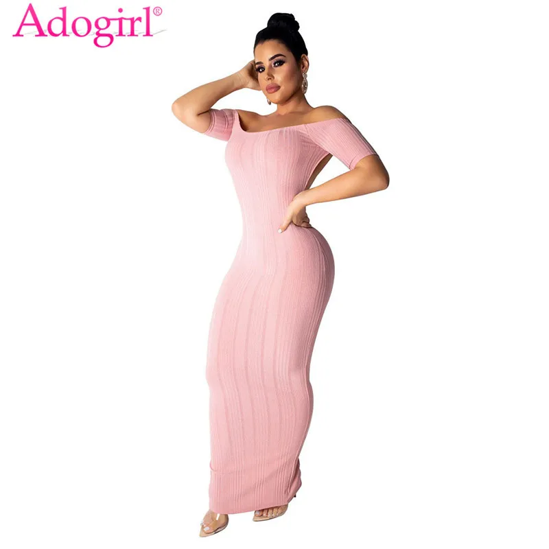 

Женское трикотажное платье макси Adogirl в рубчик, с открытой спиной, с вырезом лодочкой, с открытыми плечами, шорты, с рукавом, облегающее длинн...