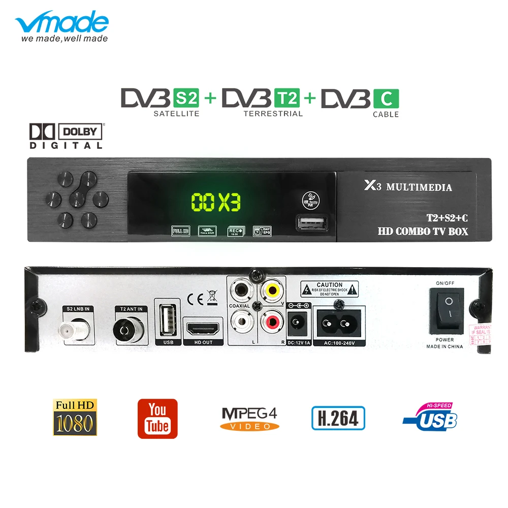 Цифрового наземного Спутниковое ТВ приемник DVB T2 S2 комбинированный + X3 BOX