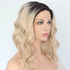 Lvcheryl Ombre коричневый до блонд ручная вязка короткие воды волна термостойкие волокна волос синтетические волосы на кружеве парики для женщин