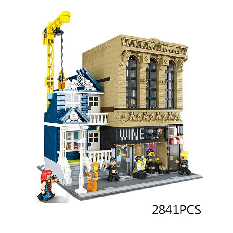 

2841pcs hot city street view wine bar and finance orporation moc building block model bartender figures bricks toys collection