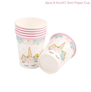 Paper Cup 6pcs Huiran одноразовая посуда с единорогом, бумажные тарелки, чашки с единорогом, декор для вечеринки на день рождения, Детские принадлежности для вечеринки, для девочек - Цвет: Paper Cup 6pcs
