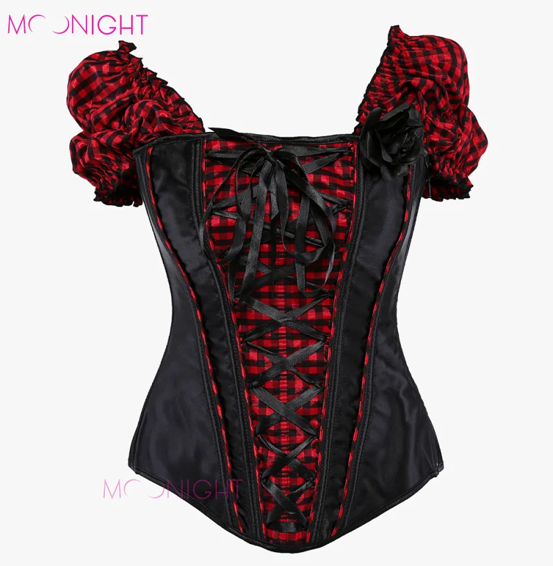 MOONIGHT для женщин черный красный корсаж Короткие манжеты Overbust корсет талии корсеты
