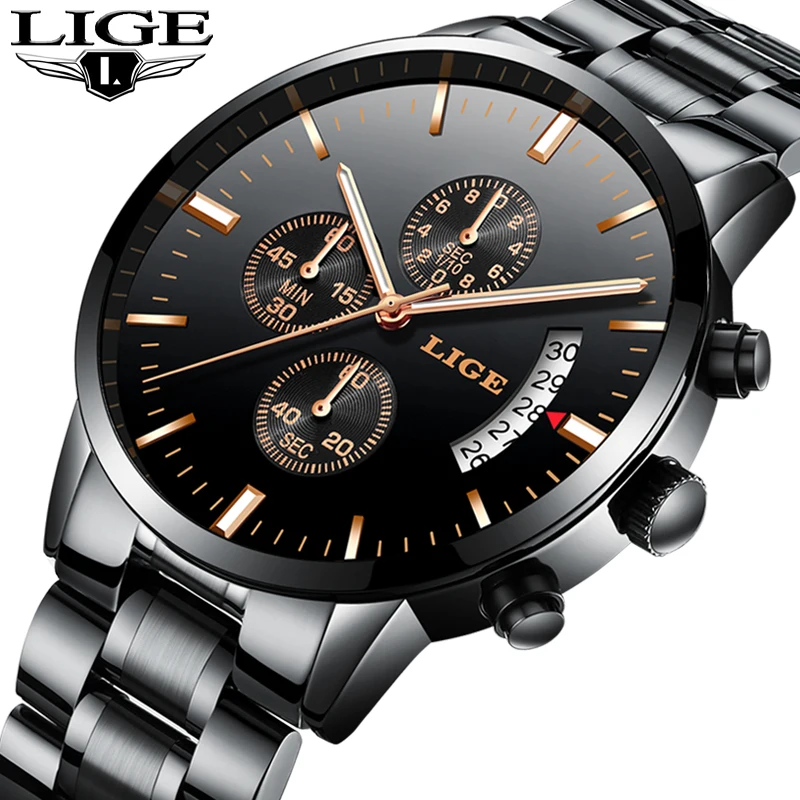 2018 LIGE watch men's casual fashion sports quartz clock top brand luxury all-steel business waterproof Relogio Masculino | Наручные