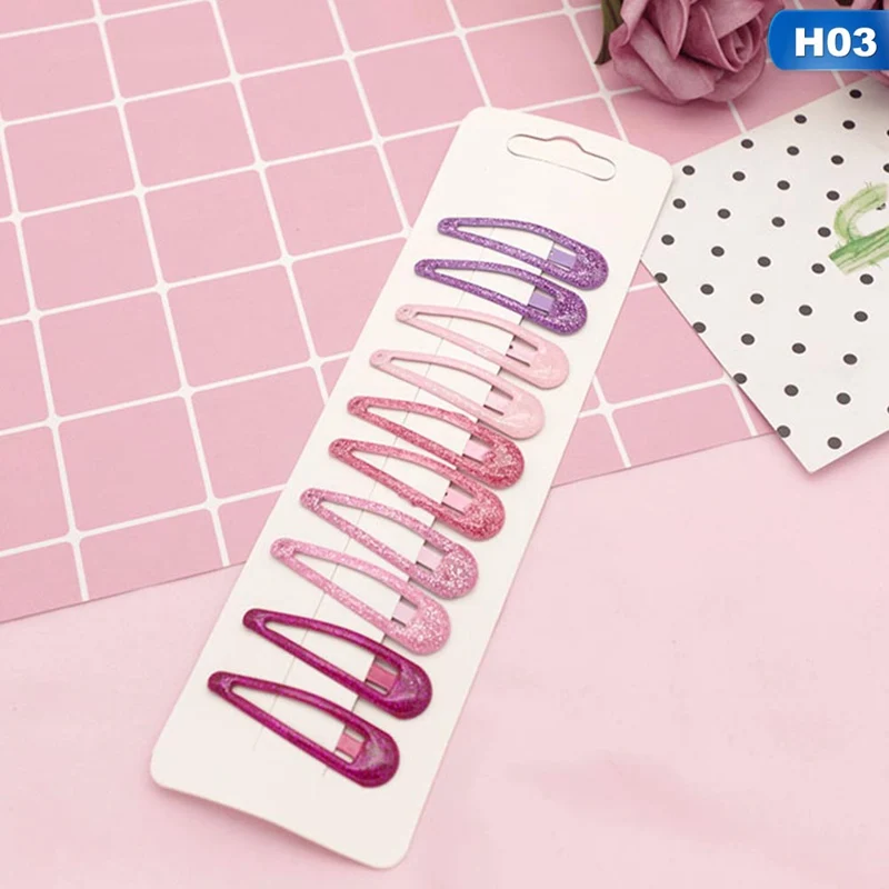 H03 10 шт., детские цветные маленькие заколки, не скользящие металлические заколки BB, детские заколки для волос, заколка для девочек, головные уборы, заколки - Цвет: H03