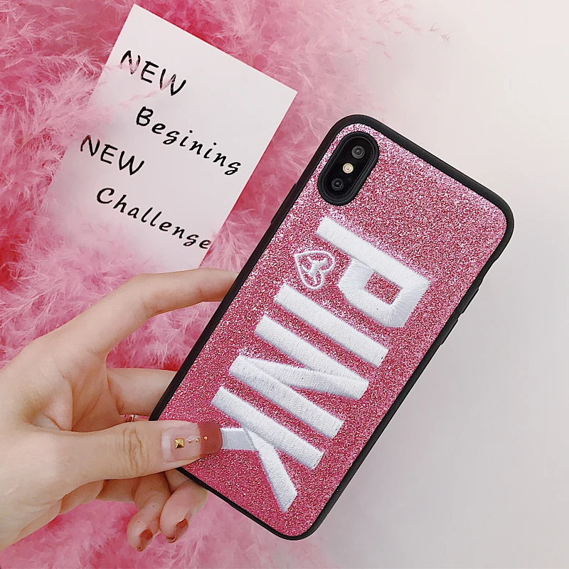Роскошные 3D вышивка VS PINK Блестящий сверкающий мягкий чехол для iphone 5 6 S 7 8 plus X XR XS