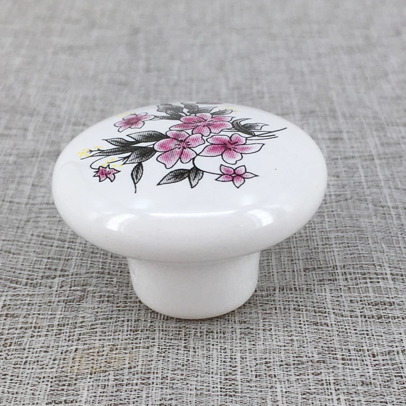 

drawer knob pulle white ceramic kitchen cabinet handle knob flower printed dresser cupboard furniture knobs pulls handles 38mm