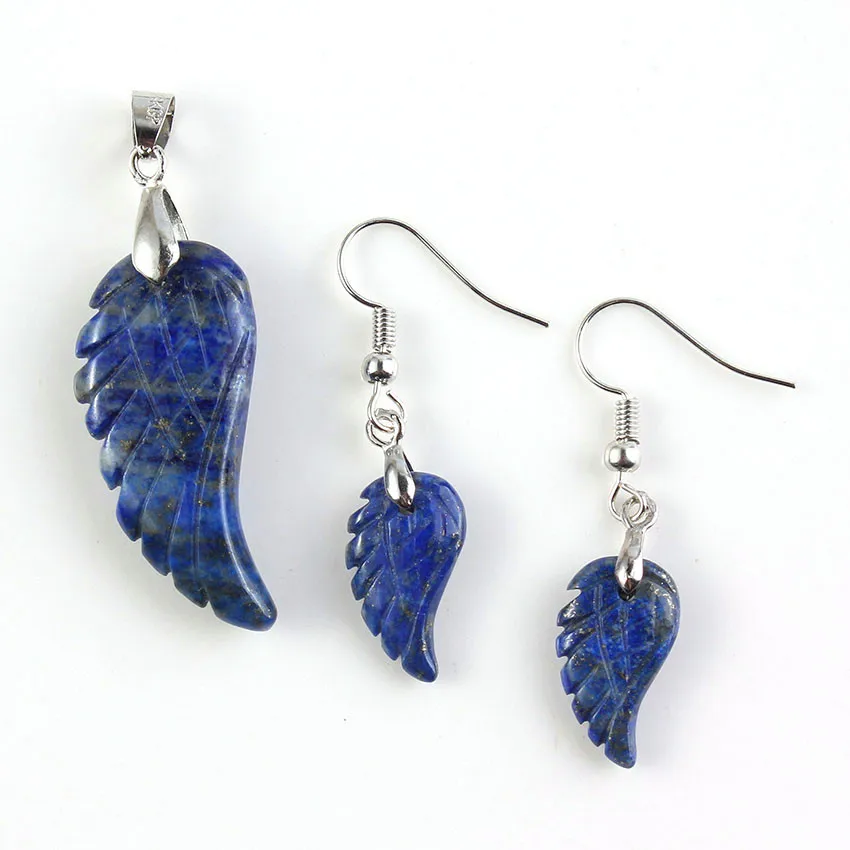 

100-Uniqe 1 Set Silver Plated Angel Wing Lapis Lazuli Pendant Dangle Earring For Anniversary Jewelry Set