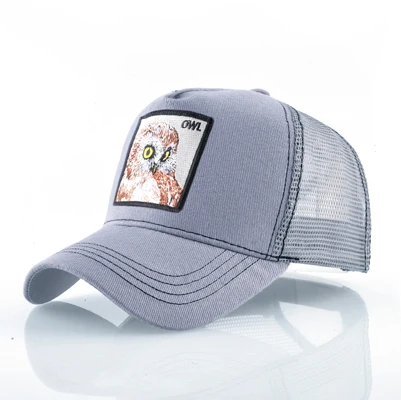 Мужская бейсбольная Кепка на сезон весна-лето из дышащей сетки Snapback мужские женские шапки сова шапка с вышивкой уличная хип хоп черная кость Gorro - Цвет: Gray Owl