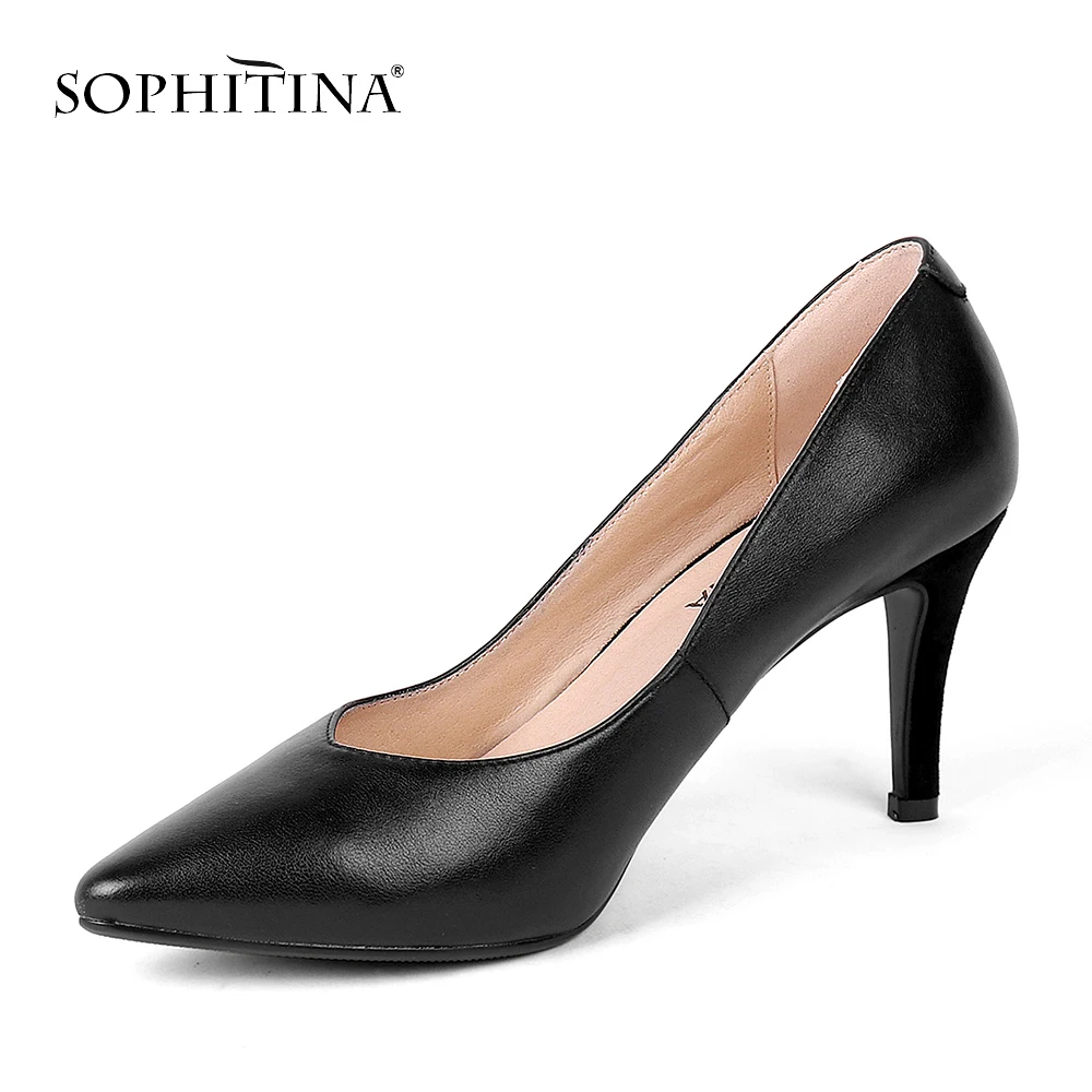 SOPHITINA/Новинки 2019г. Пикантные туфли-лодочки в испанском стиле из натуральной кожи. Удобные повседневные женские туфли с остренным мыском на высоком тонком каблуке; Подкладка обуви выполнена из свиной кожи. X03