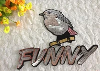 new bird letter with sequined patches fashion applique stick on patch for clothes bags diy decal apparel accessory 1pcs