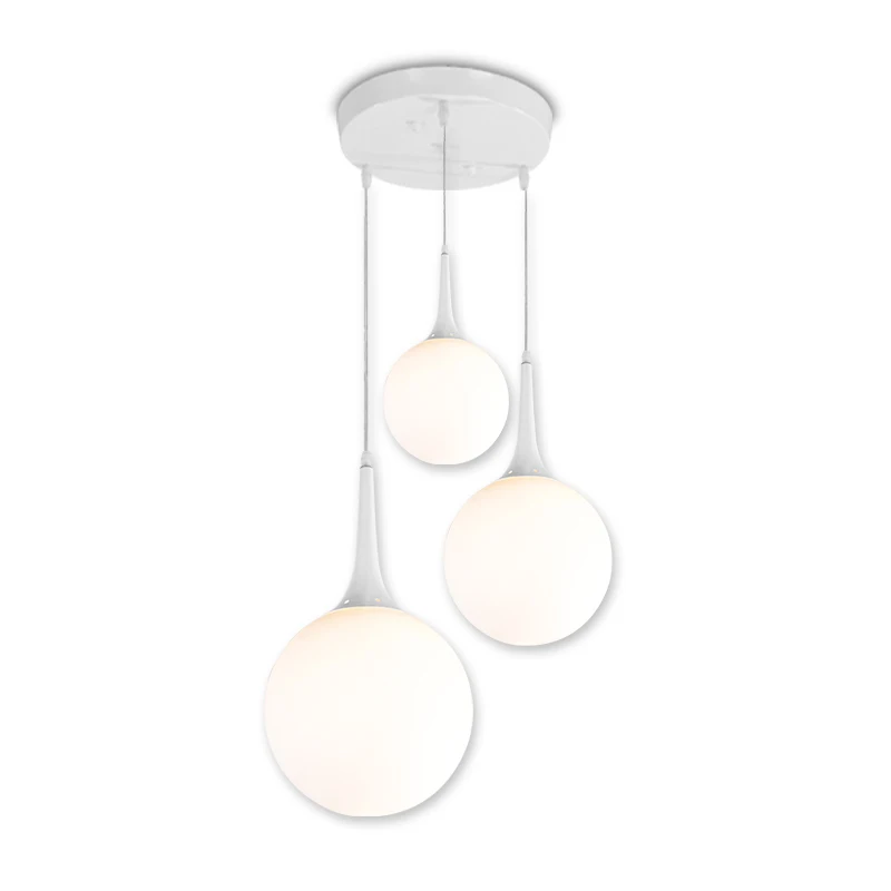 3 головы Современный короткий белый стеклянный шар подвесной светильник для