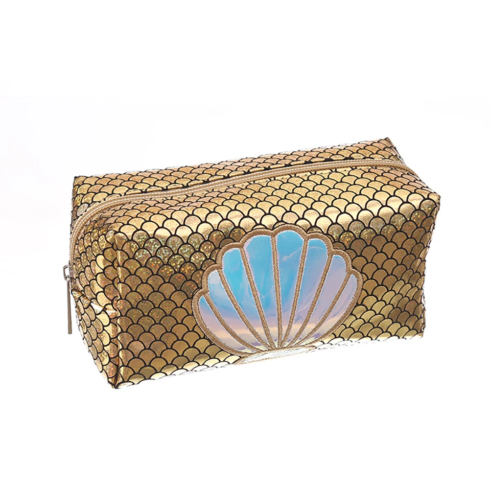 Golden Русалка хвост Seashell молния женская сумка органайзер для макияжа пенал для карандашей - Цвет: Golden