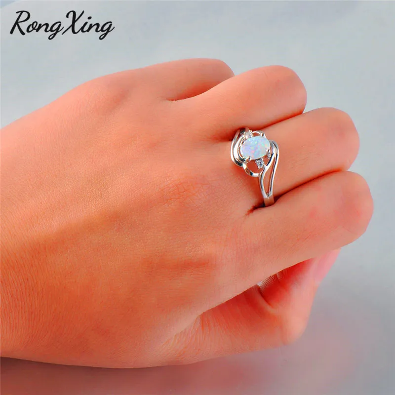 RongXing классические овальные кольца с белым огненным опалом для женщин винтажное