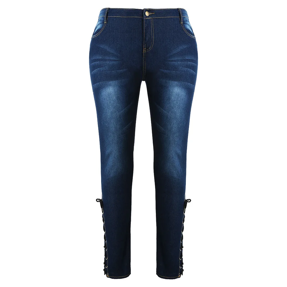 Wipalo Plus Size 5XL Zipper Sexy Fly Side Lace Up Jeans Femme High Waist Pencil Denim Pants Mom Big | Женская одежда