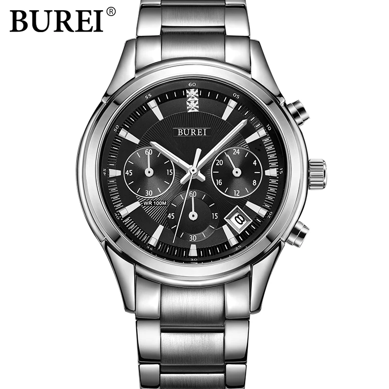 Бренд BUREI мужские модные повседневные спортивные часы многофункциональные