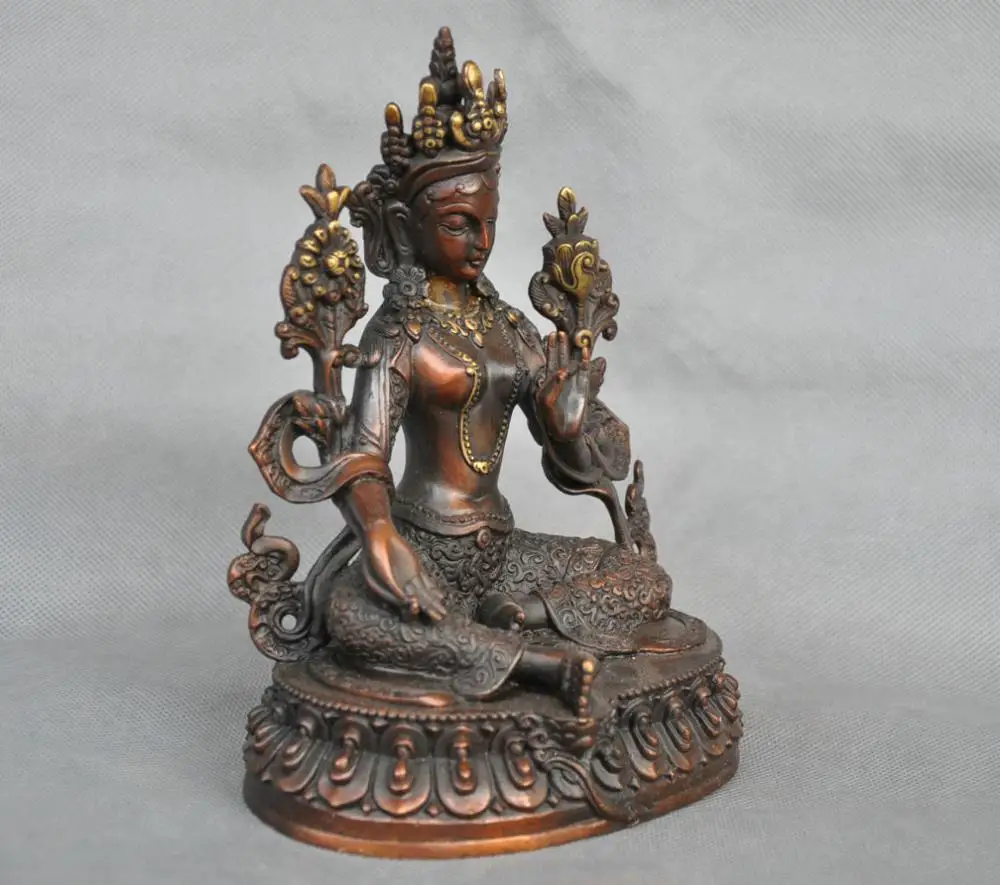7 &quotКитай Тибет Зеленая Тара Будда Бронзовая Статуя Богини|statues goddess|statue bronzestatue tara