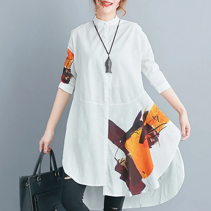 New Fashion Summer Top Women Half Sleeve Loose Cotton Shirts Plus Size White Blouses Oversized Clothes | Женская одежда