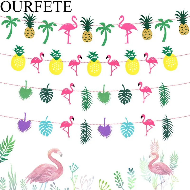 

Flamingo Party Decoration Happy Birthday Banner Flag Garland Hawaiian Luau Party Tropical Coconut Leaves Event Party Supplies