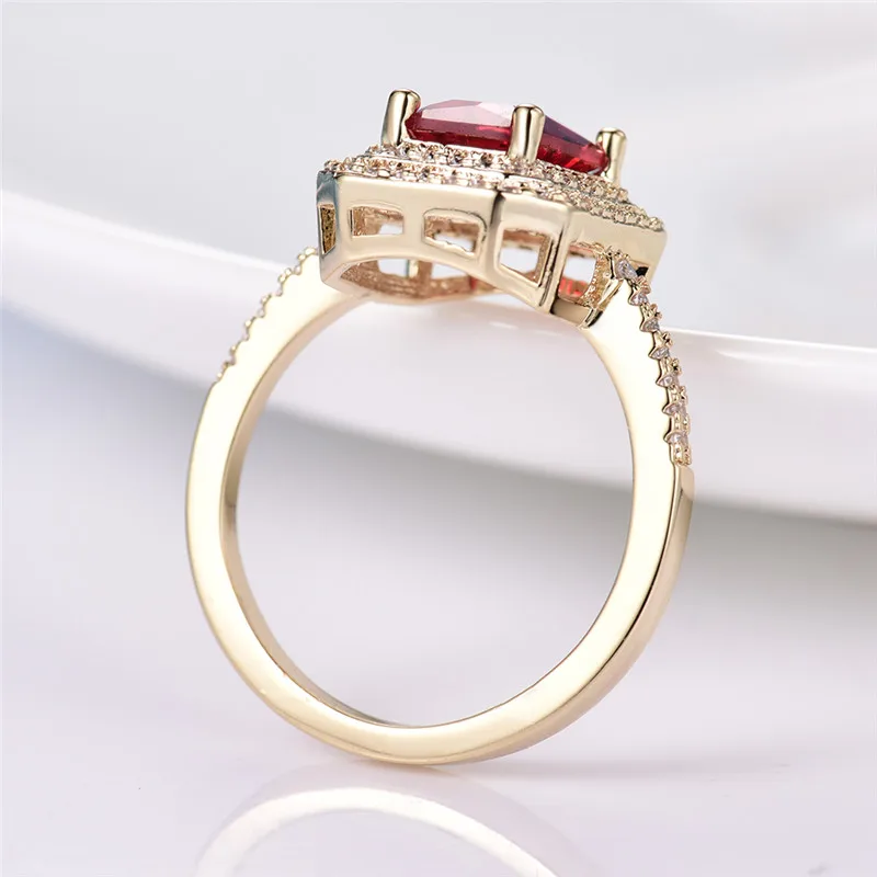 GULICX Exquisite Gold-color Wedding Rings For Women Square Red Stone Cubic Zircon Female Finger Engagement Jewelry GLR306 | Украшения и