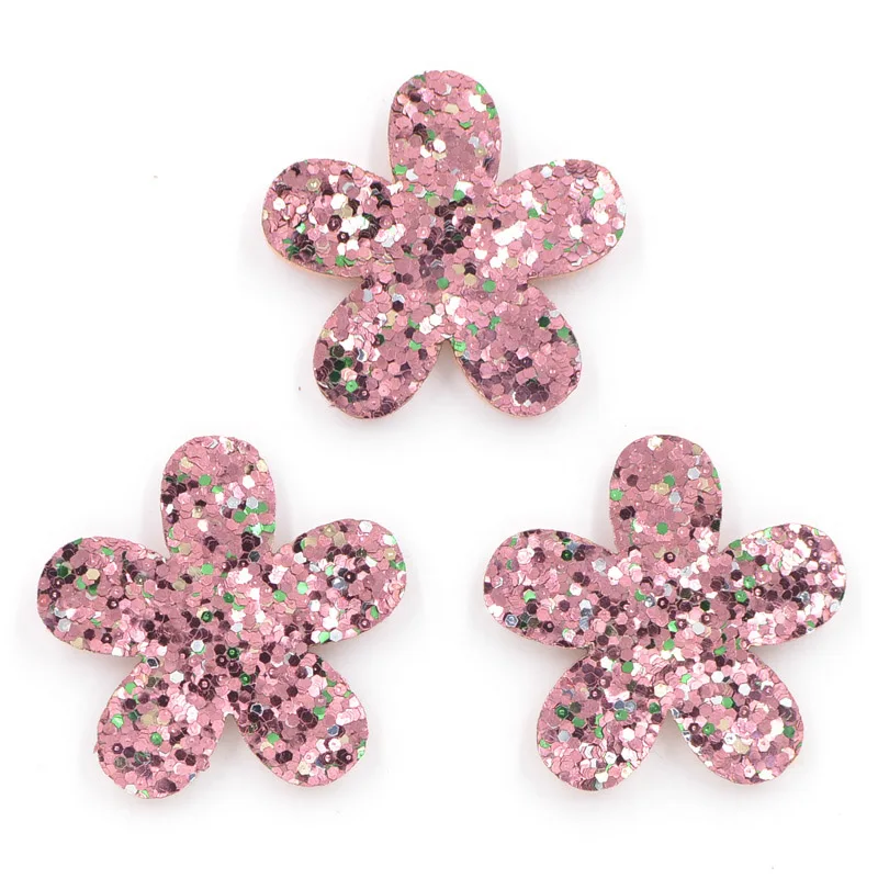 Pink 20 шт. блестки Цветочные Патчи для DIY Детские аксессуары для волос, блестящие мягкие аппликации для пошив одежды поставки K58 - Цвет: Pink