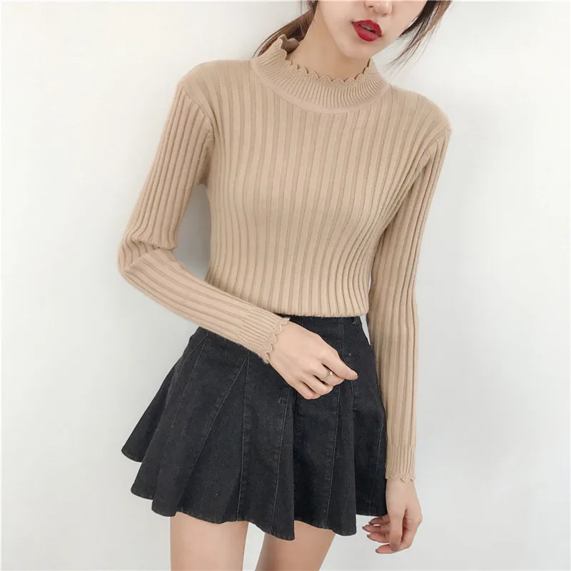 Women's Clothing Fashion Turtleneck Solid Pullover Sweaters High Elastic Slim Bottoming Knitted Female Jumpers sw0039 | Женская