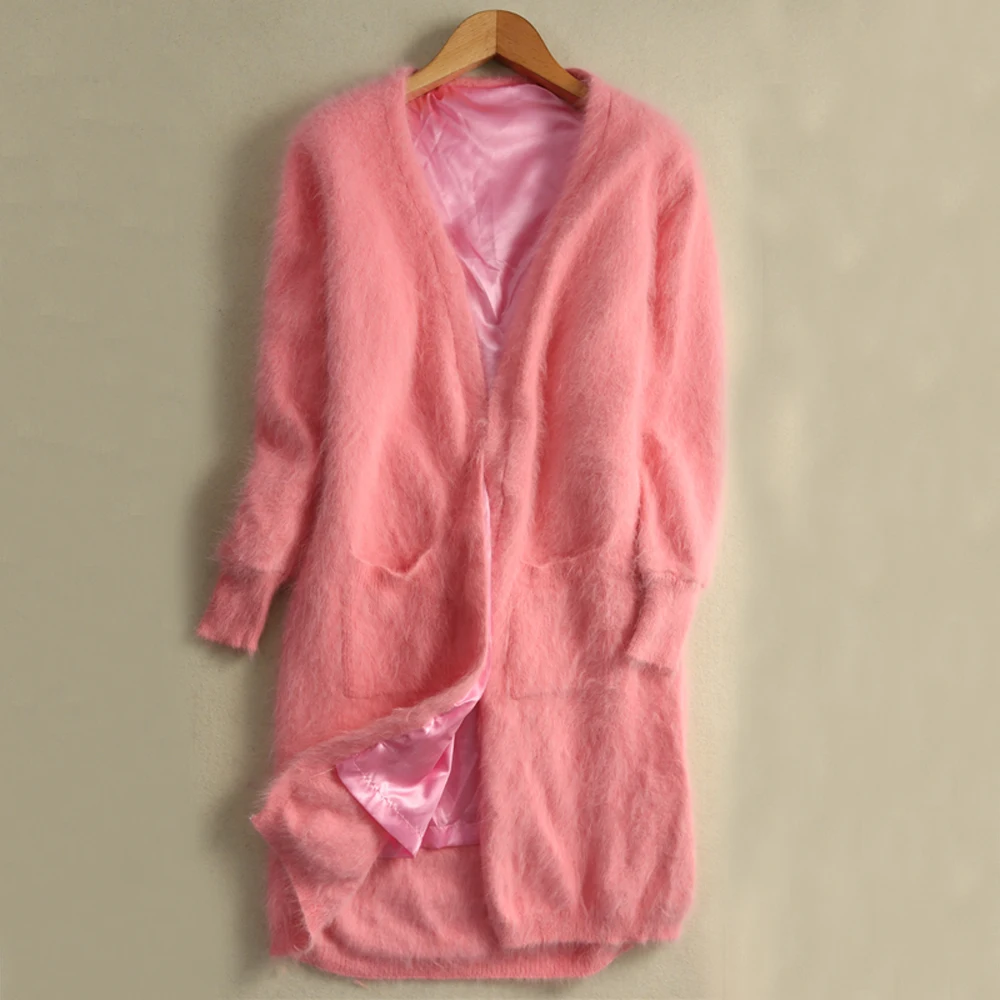 Cardigan Women 2021 Real Mink Cashmere Sweater Warm Lining Autumn Winter Coat Loose Oversized Oversize Tops tbsr639 |
