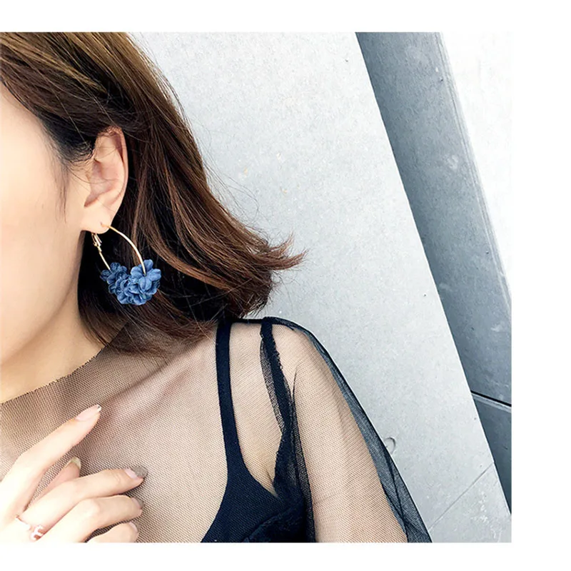 Fashion Flower Hoop Earrings Bijoux Femme Sweety Colorful Petal Alloy Ear Jewelry Circle Big Women Charm Brinco | Украшения и