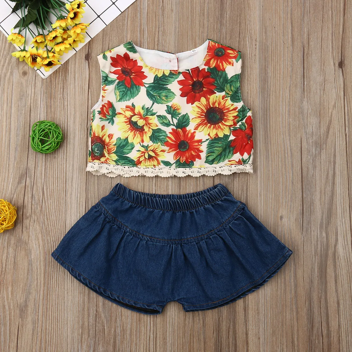 От 1 до 4 лет летние детские короткие топы с кисточками и подсолнухами для