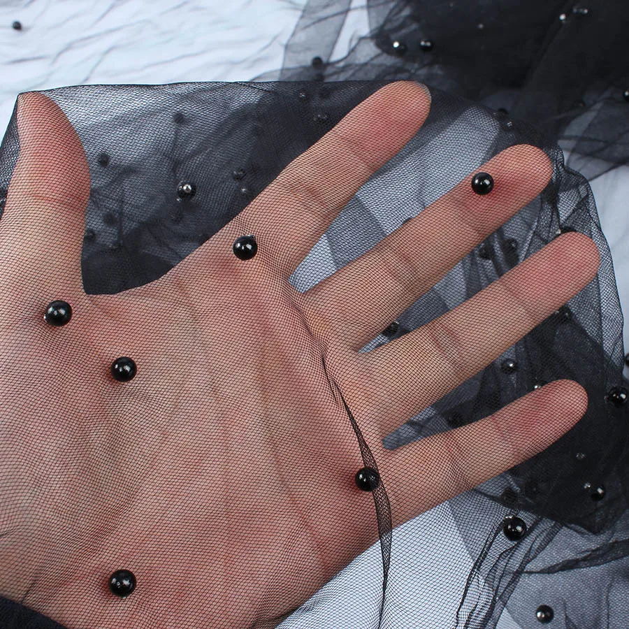 1 ярд черная жемчужная пряжа мягкая Тюлевая сетчатая ткань для свадебного платья