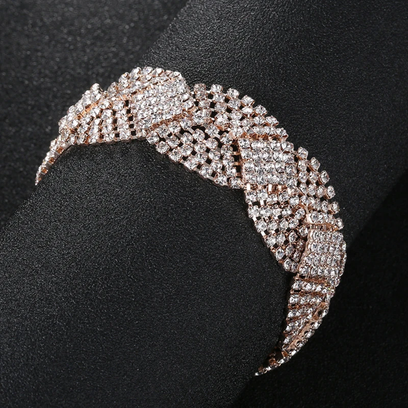Silver Rose Gold Shiny Crystal Rhinestone Charm Bracelet &amp Bangle For Women Party Prom Dress Accessories Wedding Bridal Jewelry |