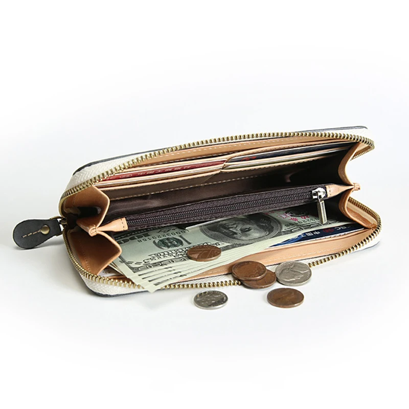 

SIMLINE Genuine Leather Wallet Men Handmade Cowhide Vintage Male Long Zipper Wallets Purse Clutch Bag Card Holder Coin Pocket