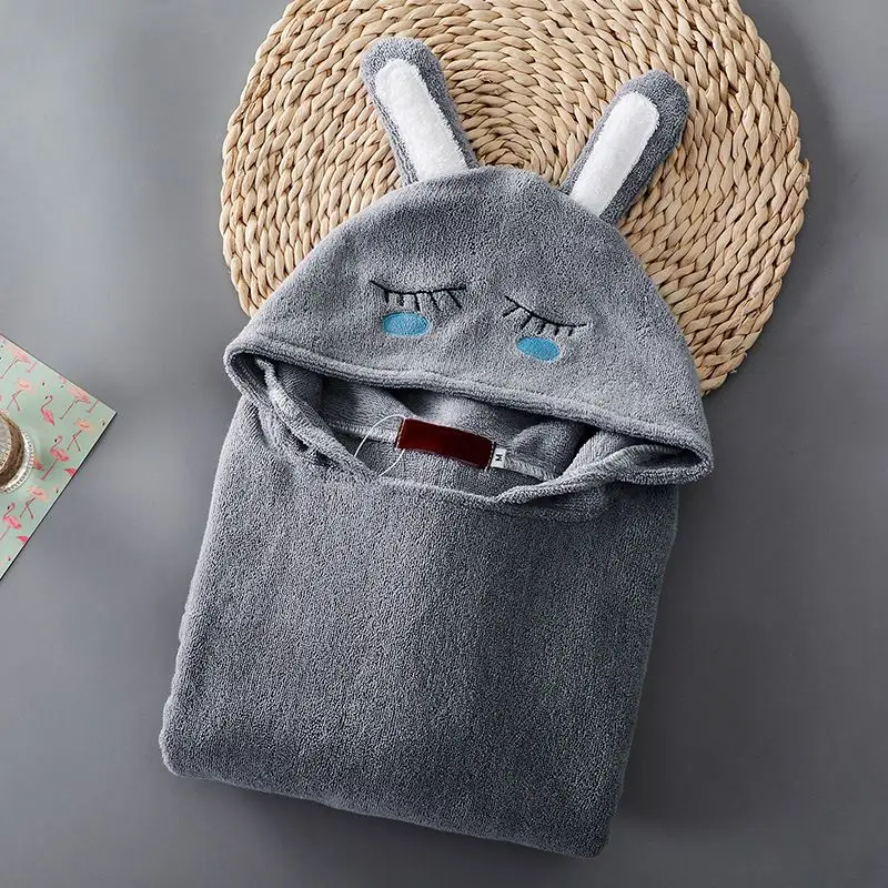 Grey Новинка; детский банный халат; хлопок; пляжное полотенце с капюшоном; накидка с рисунком; пляжное полотенце с изображением животных для маленьких мальчиков; детское купальное полотенце - Цвет: Grey