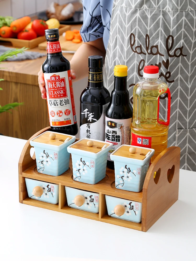 Kitchen Household ceramic seasoning storage rack set glass bottled salt tank jars container juul holder | Дом и сад
