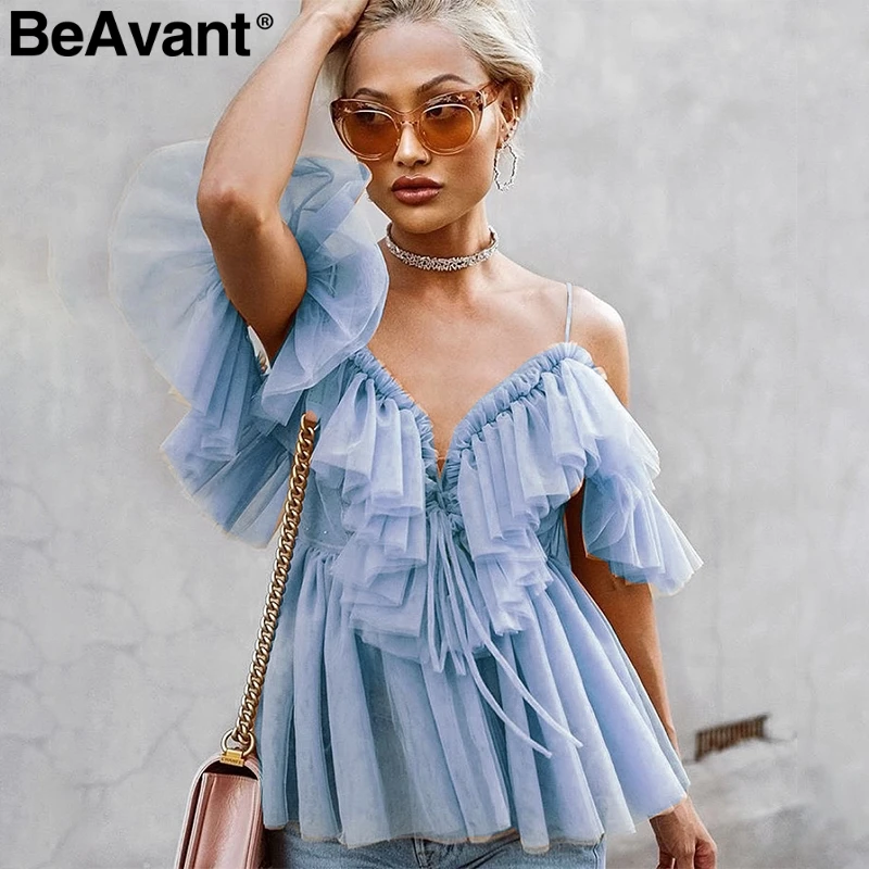 Женская блузка BeAvant винтажная с оборками и открытым плечом|Блузки| |