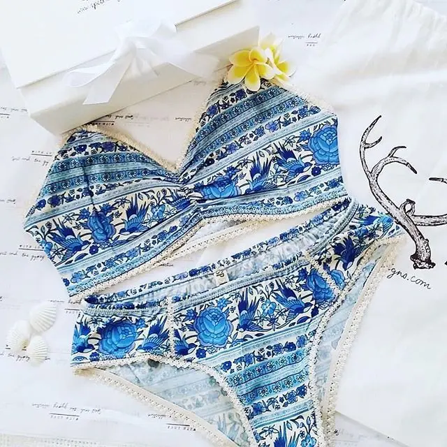 Винтажный купальник из двух частей с цветочным принтом сексуальный бразильский