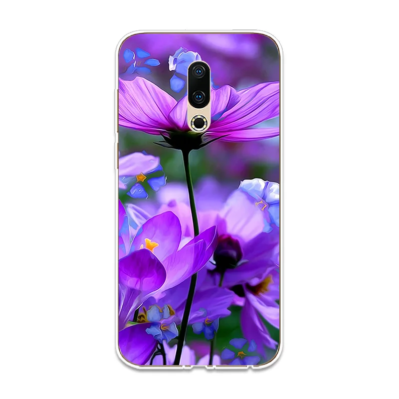 Фиолетовый цветок Романтика силиконовый чехол для телефона Couqe Meizu 15 16 Lite Plus 16X Note 8