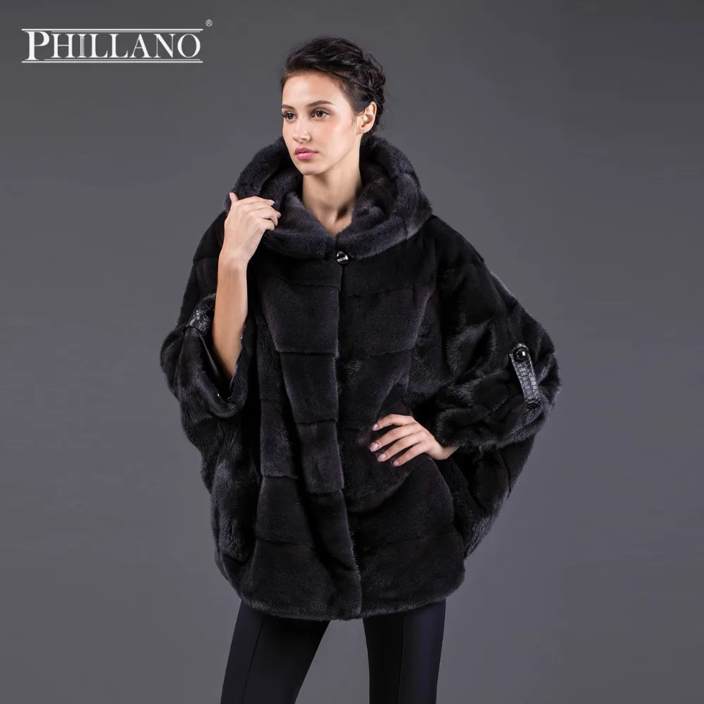 PHILLANO Новый Летучая Мышь Фасон Женская Куртка Меховая из Норки Шубы Из Меха
