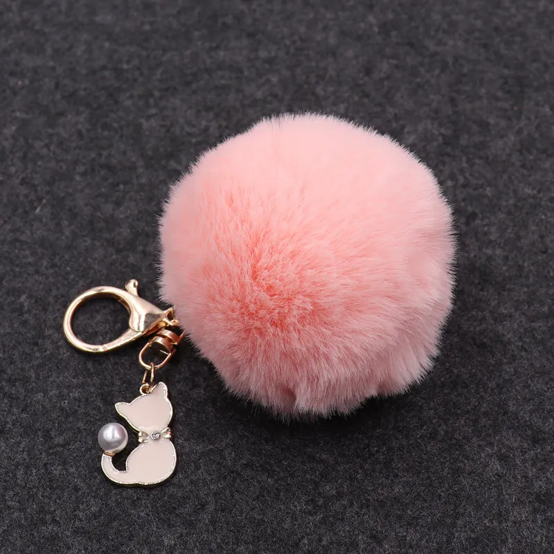 Fashion Cute Plush Ball Cat Keychain Pompom Fake Fur Fluffy Key Chain Car Keyring Bag Pendant Charms Ring Creative Gift | Украшения и