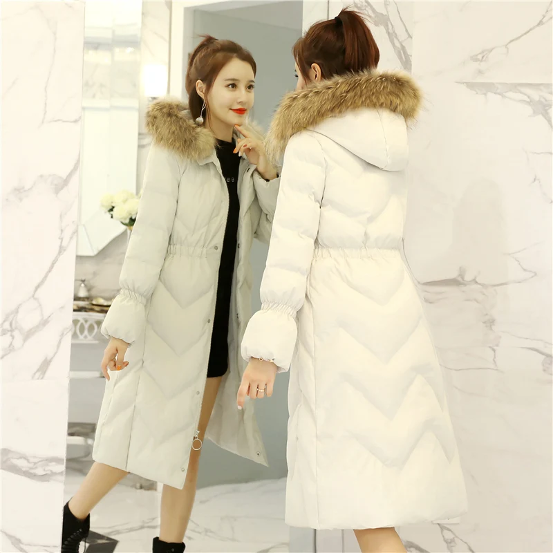 Зимняя женская куртка KMETRAM с воротником из натурального меха енота длинное