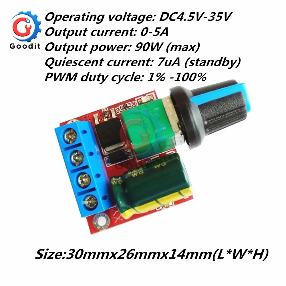 Мини 5A 90W 12V PWM контроллер скорости двигателя постоянного тока модуля 4,5 V-35 V Регулируемый Скорость регулятор Управление переключатель регулятора 24V