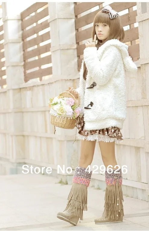 2014 New ladies Long Sleeve thickening lamb plush fur Coat Wool &amp Blends Cute Rabbit Loose Jacket 0275 | Женская одежда