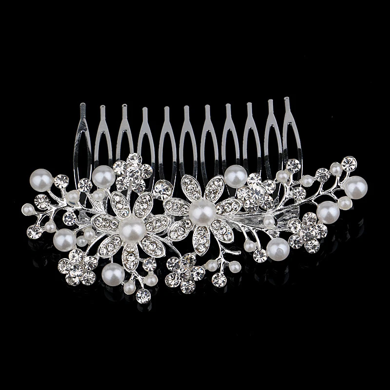 Серебряный цвет свадебные аксессуары для волос белый жемчуг цветок невесты