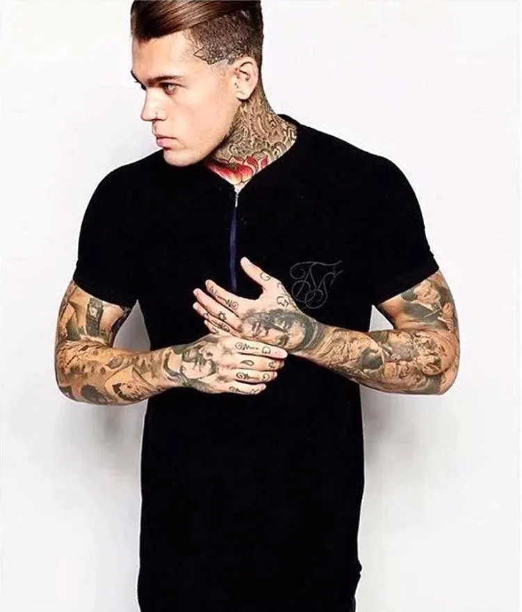 Шелковый siksilk футболка черный белый красный сплошной стиль хип-хоп Футболка Топ Мода Мужская футболка Топ Мужская удлиненная