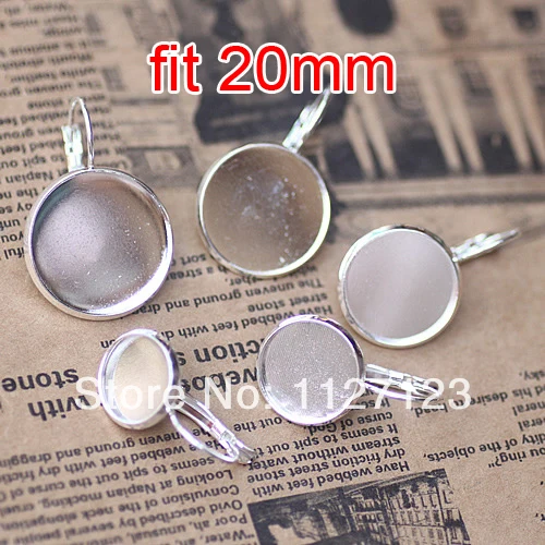 Free ship! Silver Plated 500piece 20mm Round Cabochon Setting Stud Leverback Hook Stud Earing blanks and base trays bezel