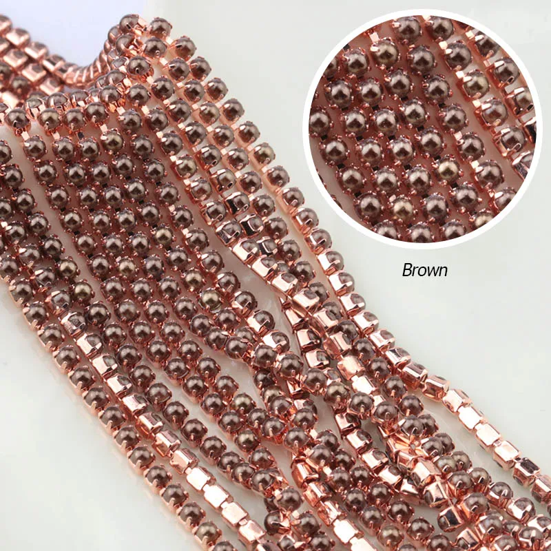brown ABS красочный Жемчуг с коготь цепи Медь золото роза база чашки SS6/2 мм жемчужная цепь швейная одежда diy ремесло одежда аксессуары - Цвет: brown
