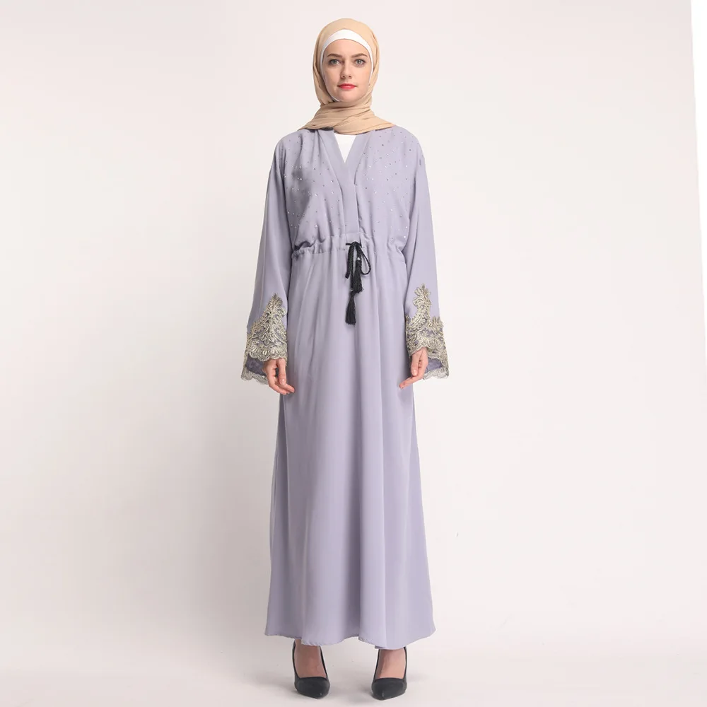 Женский кардиган кимоно Abaya черный серый турецкий Дубай с бусинами Бангладеш
