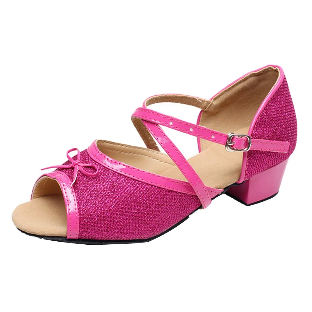 Hot Pink LONSANT/Танцевальная обувь для девочек; детская обувь для бальных танцев, танго, сальсы, латинских танцев; сандалии на низком каблуке; обувь для маленьких девочек - Цвет: Hot Pink