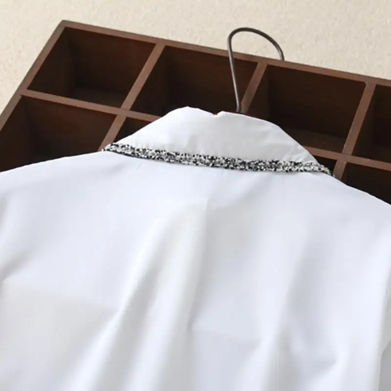 2018 Autumn Korean Casual Loose Line Stitching Women Blouses Student Base Large Size Long Sleeve Lapel White Shirt Female Tops |